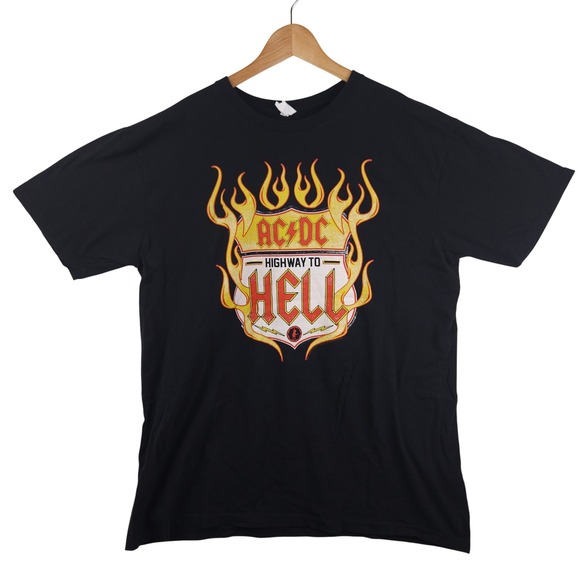 AC/DC Other - AC/DC Highway To Hell T-Shirt Men's 2XL Black Flames Graphic Rock Band Tee